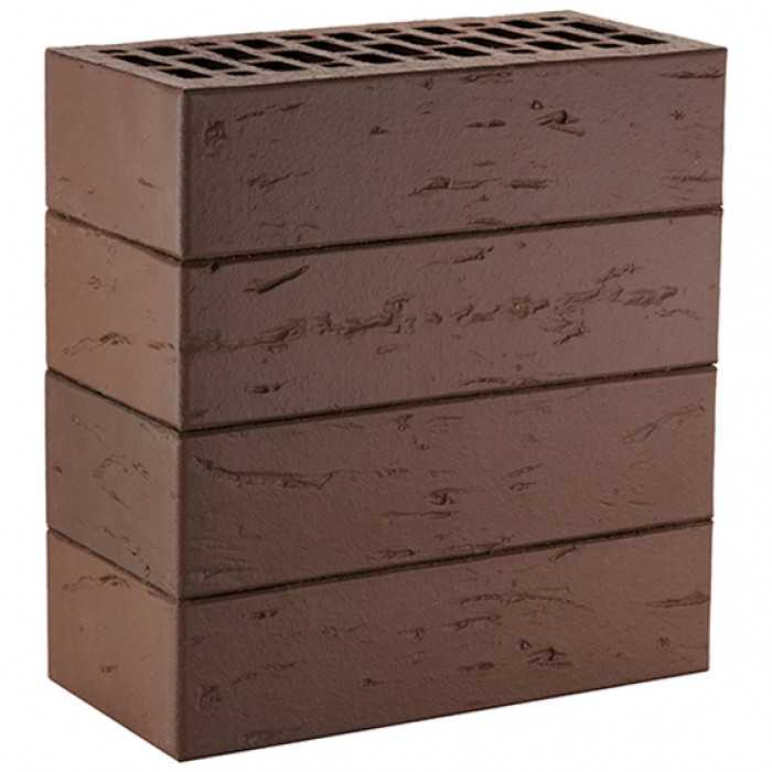 Кирпич облицовочный ЛСР темно-коричневый рустик, утолщенные стенки, М175, 250х120х65 мм